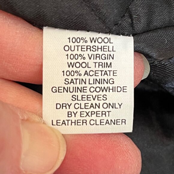 Vtg The Equestrian Jacket Womens Wool Leather Navy Barn Chore Coat Moth Holes XS - Picture 12 of 12